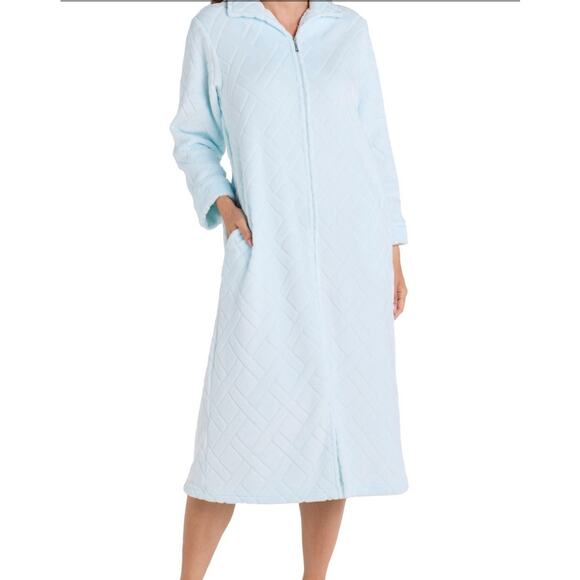 Brand New Miss Elaine Women's Size Small Blue Plush Teddy Full Zip Robe - Picture 1 of 6